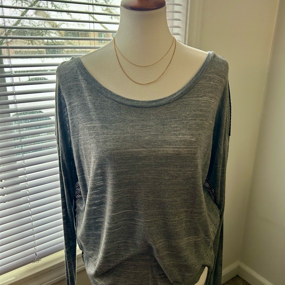 Long Sleeve Relaxed Top w/ Sheer Mesh Back